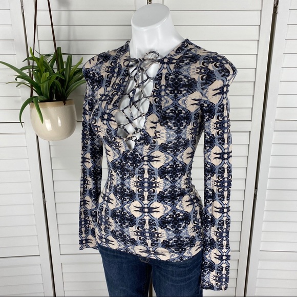 Free People Tops - Free People XS Blue Mai Tai Lace Up Layering Top